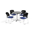 OFM 36 Round Flip Top Gray Nebula Table with Four Royal Blue Chairs (PKG-BRK-165-0026)