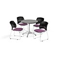 OFM 36 Round Multi-Purpose Gray Nebula Table with Four Plum Chairs (PKG-BRK-167-0029)