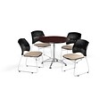OFM 36 Round Multi-Purpose Mahogany Table with Four Khaki Chairs (PKG-BRK-167-0041)