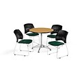 OFM 36 Round Multi-Purpose Oak Table with Four Forest Green Chairs (PKG-BRK-167-0063)