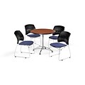 OFM 36 Round Multi-Purpose Cherry Table with Four Colonial Blue Chairs (PKG-BRK-167-0004)