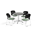 OFM 36 Round Multi-Purpose Gray Nebula Table with Four Sage Green Chairs (PKG-BRK-167-0023)