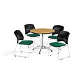OFM 36 Round Multi-Purpose Oak Table with Four Shamrock Green Chairs (PKG-BRK-167-0049)