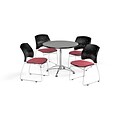 OFM 36 Round Multi-Purpose Gray Nebula Table with Four Coral Pink Chairs (PKG-BRK-167-0024)