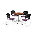 OFM 36 Round Multi-Purpose Cherry Table with Four Plum Chairs (PKG-BRK-167-0013)