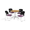 OFM 36 Round Multi-Purpose Oak Table with Four Plum Chairs (PKG-BRK-167-0061)