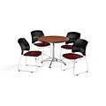 OFM 36 Round Multi-Purpose Cherry Table with Four Burgundy Chairs (PKG-BRK-167-0011)