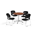 OFM 36 Round Multi-Purpose Cherry Table with Four Black Chairs (PKG-BRK-167-0016)