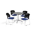 OFM 36 Round Multi-Purpose Gray Nebula Table with Four Royal Blue Chairs (PKG-BRK-167-0026)