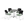 OFM 42 Round Flip Top Gray Nebula Table with Four Sage Green Chairs (PKG-BRK-166-0023)