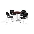 OFM 42 Round Flip Top Mahogany Table with Four Slate Gray Chairs (PKG-BRK-166-0044)