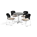 OFM 36 Round Flip Top Gray Nebula Table with Four Khaki Chairs (PKG-BRK-165-0025)