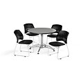 OFM 42 Round Multi-Purpose Gray Nebula Table with Four Black Chairs (PKG-BRK-168-0032)