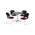 OFM 36 Round Flip Top Gray Nebula Table with Four Burgundy Chairs (PKG-BRK-165-0027)