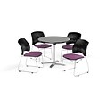 OFM 36 Round Flip Top Gray Nebula Table with Four Plum Chairs (PKG-BRK-165-0029)