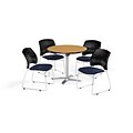 OFM Multi-Use Break Room Package, 42 Round Flip-Top Table with Stars Stack Chairs, Oak Finish with Navy Seats (PKG-BRK-166)