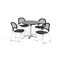 OFM 36 Round Flip Top Gray Nebula Table with Four Slate Gray Chairs (PKG-BRK-169-0028)