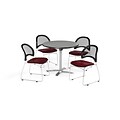 OFM 36 Round Flip Top Gray Nebula Table with Four Burgundy Chairs (PKG-BRK-169-0027)