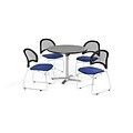 OFM 36 Round Flip Top Gray Nebula Table with Four Royal Blue Chairs (PKG-BRK-169-0026)