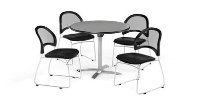 OFM 42 Round Flip Top Gray Nebula Table with Four Black Chairs (PKG-BRK-171-0032)