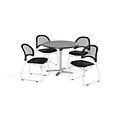 OFM 42 Round Flip Top Gray Nebula Table with Four Black Chairs (PKG-BRK-171-0032)