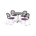 OFM 42 Round Flip Top Gray Nebula Table with Four Plum Chairs (PKG-BRK-171-0029)