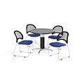 OFM 36 Round Mesh Base Gray Nebula Table with Four Royal Blue Chairs (PKG-BRK-173-0026)