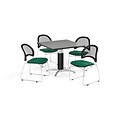 OFM 36 Square Mesh Base Gray Nebula Table with Four Shamrock Green Chairs (PKG-BRK-174-0017)