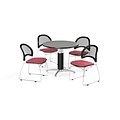 OFM Breakroom Package  42 Round Mesh Base Gray Nebula Table and Four Coral Pink Chairs (845123087152)
