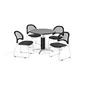 OFM Breakroom Package  42 Round Mesh Base Gray Nebula Table and Four Slate Gray Chairs (845123087190)