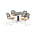 OFM Breakroom Package  42 Square Mesh Base Gray Nebula Table and Four Golden Flax Chairs (845123087763)