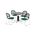 OFM Breakroom Package  42 Round Mesh Base Gray Nebula Table and Four Shamrock Green Chairs (845123087084)