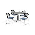 OFM Breakroom Package  42 Square Mesh Base Gray Nebula Table and Four Cornflower Blue Chairs (845123087770)