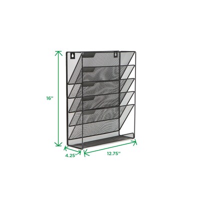 Mind Reader Network Collection Vertical File Storage Basket Rack Floor or Mounted, Black Metal Mesh (MAGSTACK-BLK)
