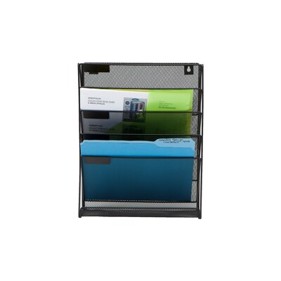 Mind Reader Network Collection Vertical File Storage Basket Rack Floor or Mounted, Black Metal Mesh (MAGSTACK-BLK)