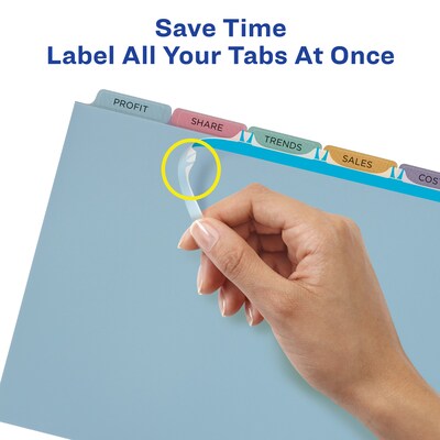 Avery Index Maker Plastic Dividers with Print & Apply Label Sheets, 5 Tabs, Multicolor, 5 Sets/Pack (12452)