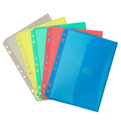 C-Line Mini Side Loading Binder Pocket, Polypropylene, 7-Holes Punched, Assorted Colors (CLI08730)