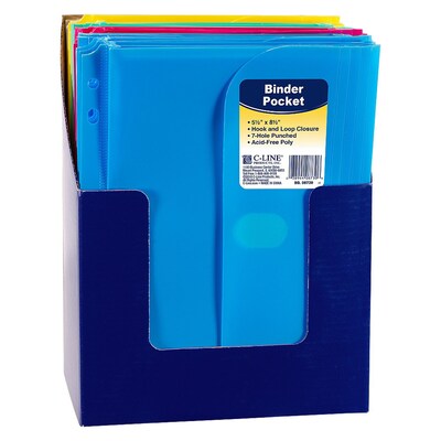 C-Line Mini Side Loading Binder Pocket, Polypropylene, 7-Holes Punched, Assorted Colors (CLI08730)