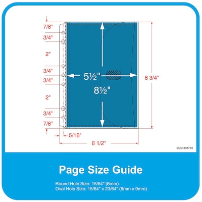 C-Line Mini Side Loading Binder Pocket, Polypropylene, 7-Holes Punched, Assorted Colors (CLI08730)