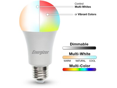 Energizer Connect Smart LED Bulb, Multi-White and Multi-Color, A19 (EAC2-1003-RGB)