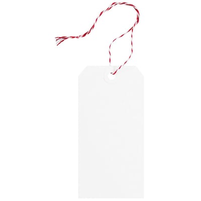 JAM Paper® Gift Tags with String, Medium, 4 3/4 x 2 3/8, White with Red String, 10/Pack (91932670Z)