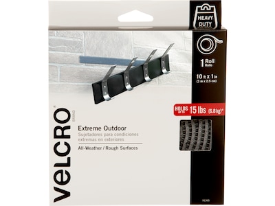Velcro® Brand Extreme Outdoor 1 x 10 Hook & Loop Fastener Roll, Titanium (91365)