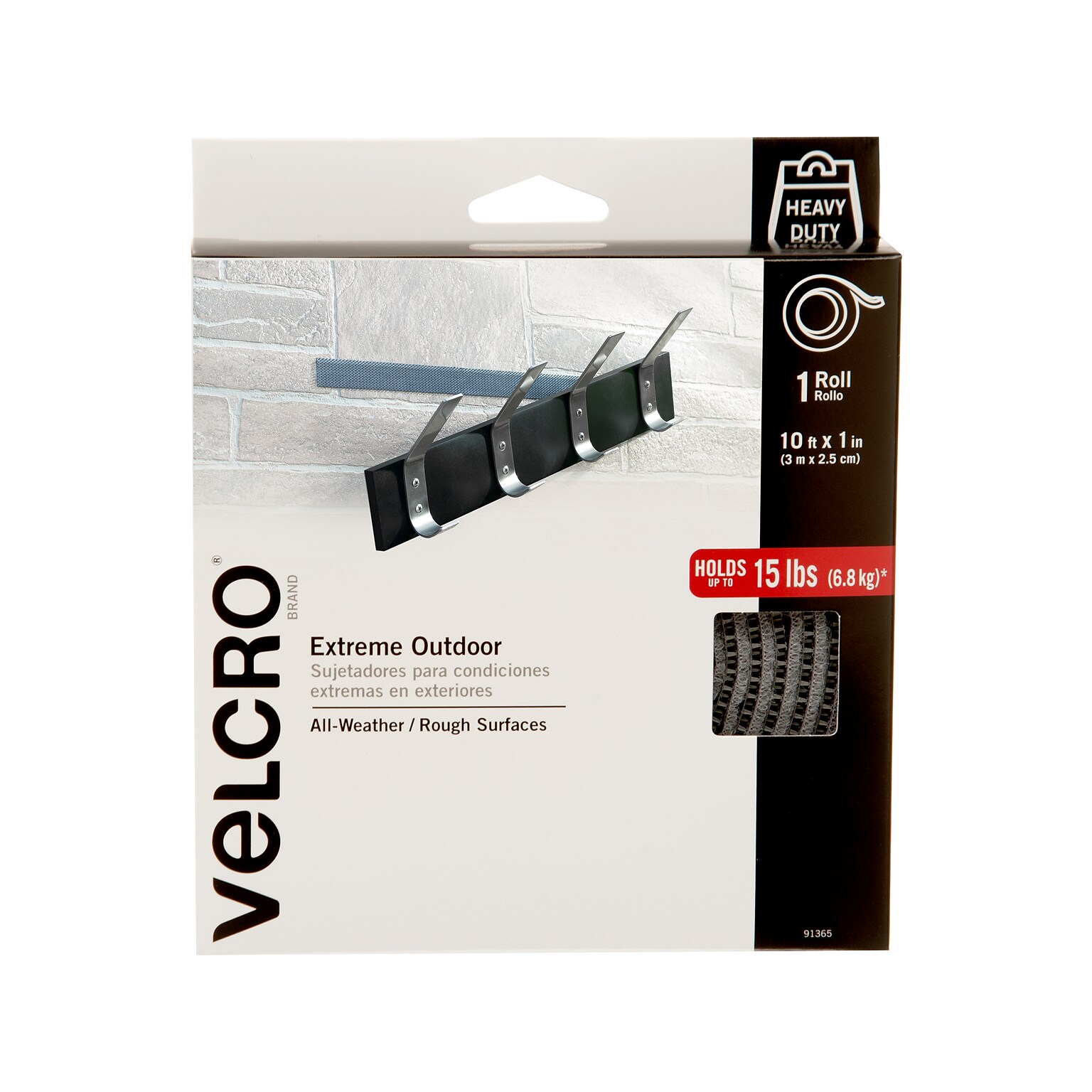 Velcro® Brand Extreme Outdoor 1 x 10 Hook & Loop Fastener Roll, Titanium (91365)