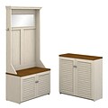 Bush Furniture Fairview Hall Tree with Shoe Bench and Small Storage Cabinet, Antique White/Tea Maple (FV016AW)