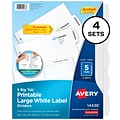 Avery Big Tab Printable Paper Dividers with Large White Labels, 5 Tabs, White, 4 Sets/Pack (14438)