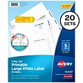 Avery Big Tab Printable Paper Dividers with Large White Labels, 5 Tabs, White, 20 Sets/Pack (14440)