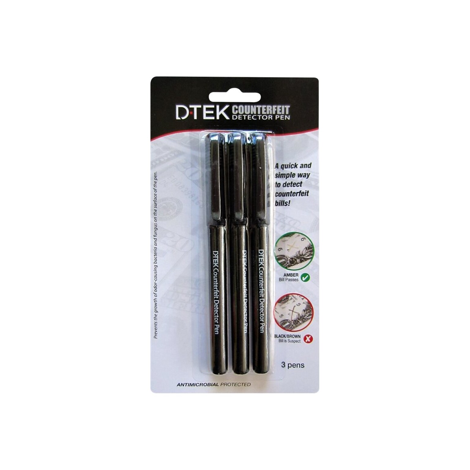 CONTROLTEK DTEK Counterfeit Pen, Black, 3/Pack (560191)