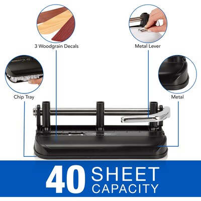 Swingline Woodgrain Accented Heavy Duty 2-7 Hole Punch, 40 Sheet Capacity, Black (A7074400)