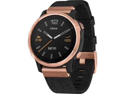 Garmin fenix 6S Sapphire Multisport GPS Watch, Rose Gold-Tone with Heathered Black Nylon Band, North (010-02159-36)