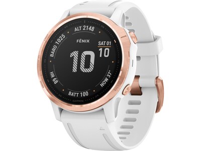 Garmin fenix 6S Pro Multisport GPS Watch, Rose Gold-Tone with White Band (010-02159-10)
